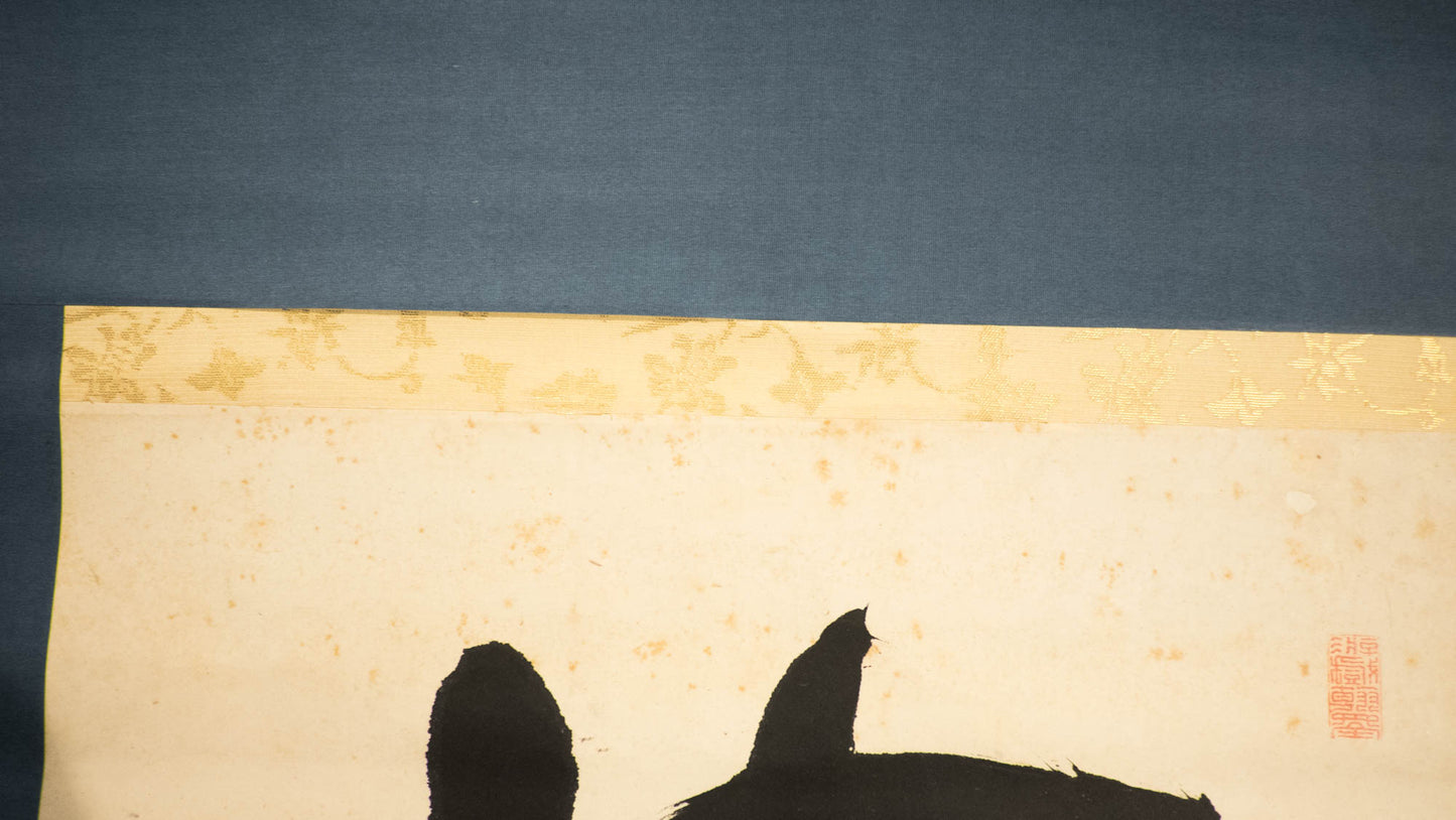 Vintage Japanese Zen Calligraphy Scroll – “Nirvana is Stillness” 涅槃寂静 – Buddhist Hand-Brushed Hanging Scroll – Edo/Meiji Era Zenga Art