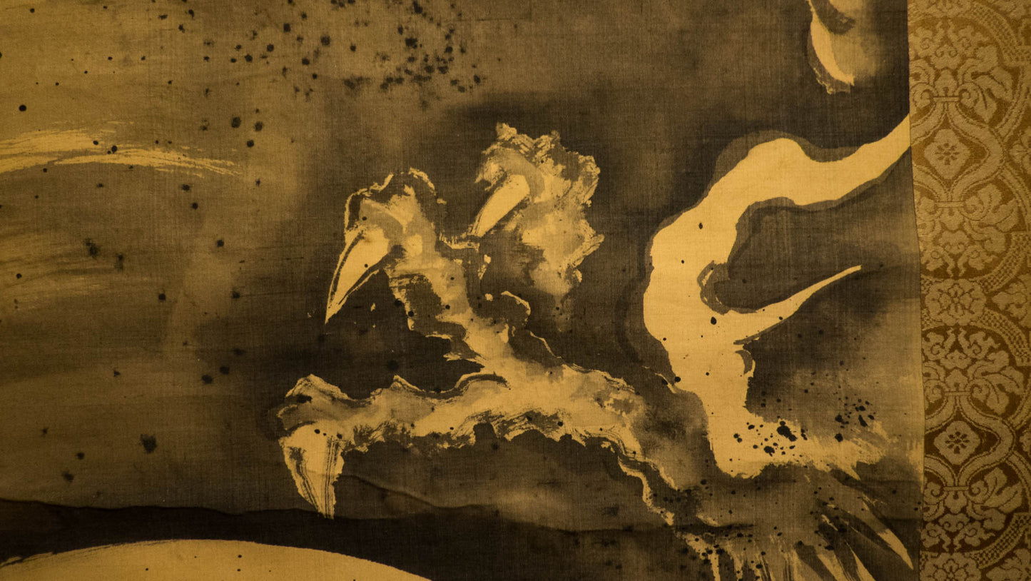 Antique SOGA SHOHAKU Style Japanese Ink Dragon Scroll | Edo-Meiji Sumi-e Zen Painting | Celestial Dragon Wall Art on Silk | Asian Meditation
