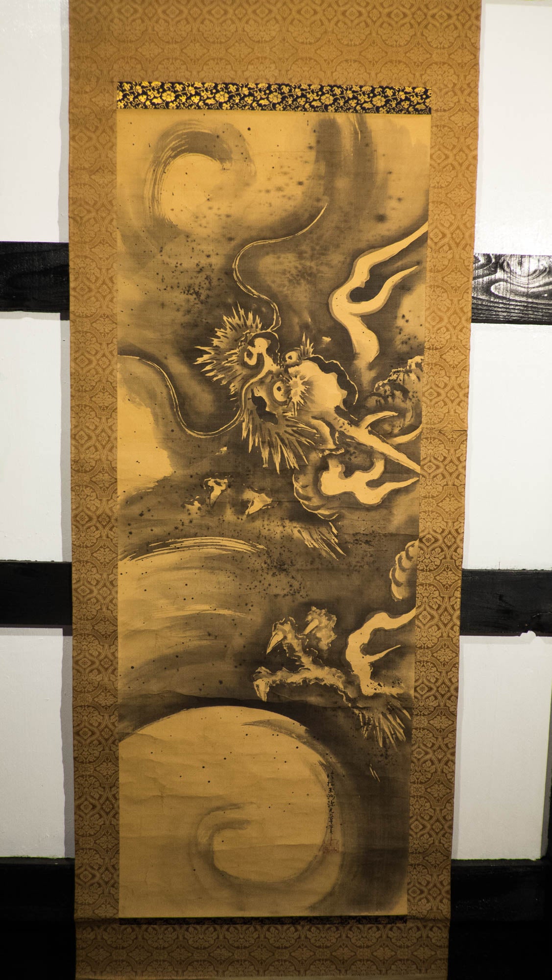 Antique SOGA SHOHAKU Style Japanese Ink Dragon Scroll | Edo-Meiji Sumi-e Zen Painting | Celestial Dragon Wall Art on Silk | Asian Meditation