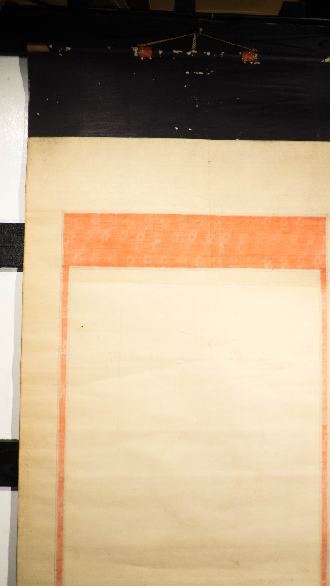 Vintage Japanese Golden Buddha Hanging Scroll, Black Gold Kakejiku Buddhist Temple Art, Inscribed Spiritual Wall Decor with Box