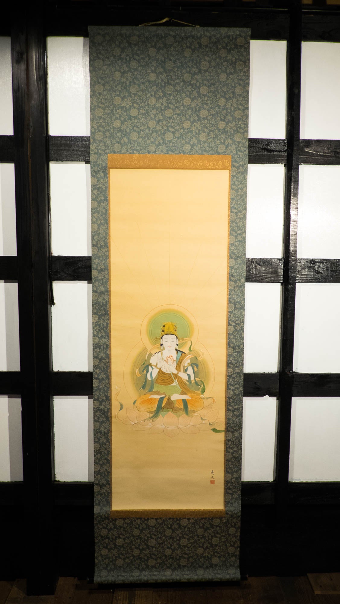 Zen Tranquil Wisdom - Hand-painted Japanese Traditional Hanging Scroll of Buddhist Bodhisattva Painting – Vintage Spiritual Wall Art