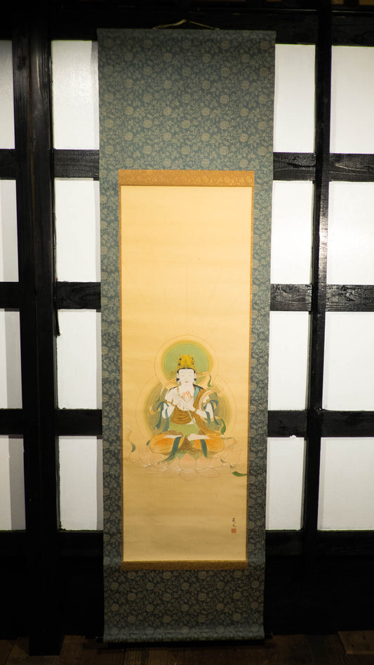Zen Tranquil Wisdom - Hand-painted Japanese Traditional Hanging Scroll of Buddhist Bodhisattva Painting – Vintage Spiritual Wall Art