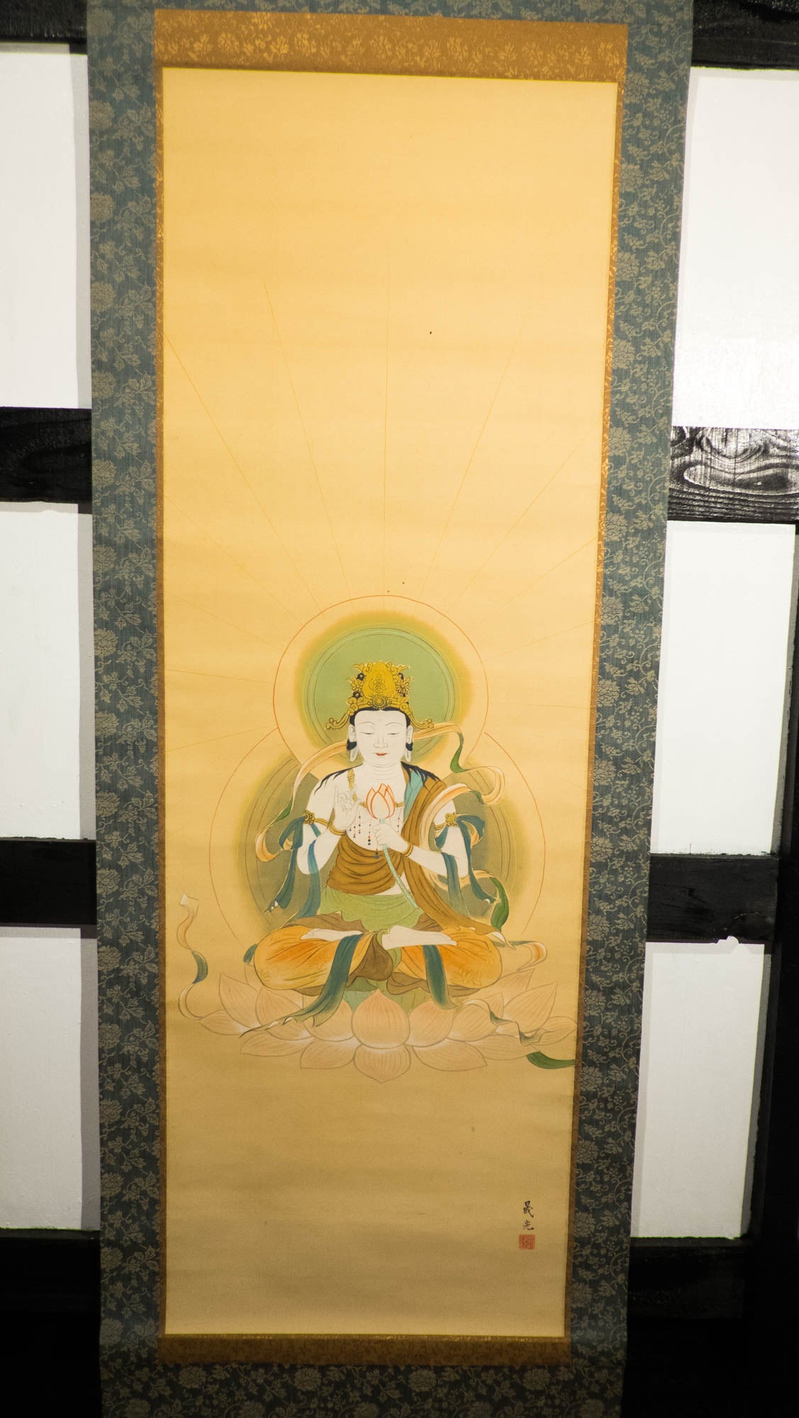 Zen Tranquil Wisdom - Hand-painted Japanese Traditional Hanging Scroll of Buddhist Bodhisattva Painting – Vintage Spiritual Wall Art
