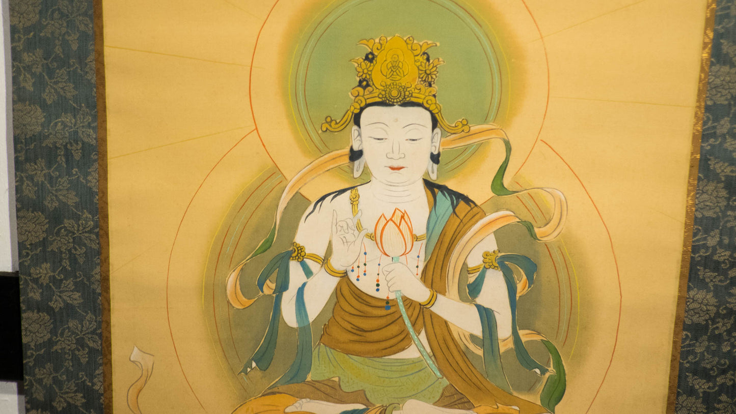 Zen Tranquil Wisdom - Hand-painted Japanese Traditional Hanging Scroll of Buddhist Bodhisattva Painting – Vintage Spiritual Wall Art
