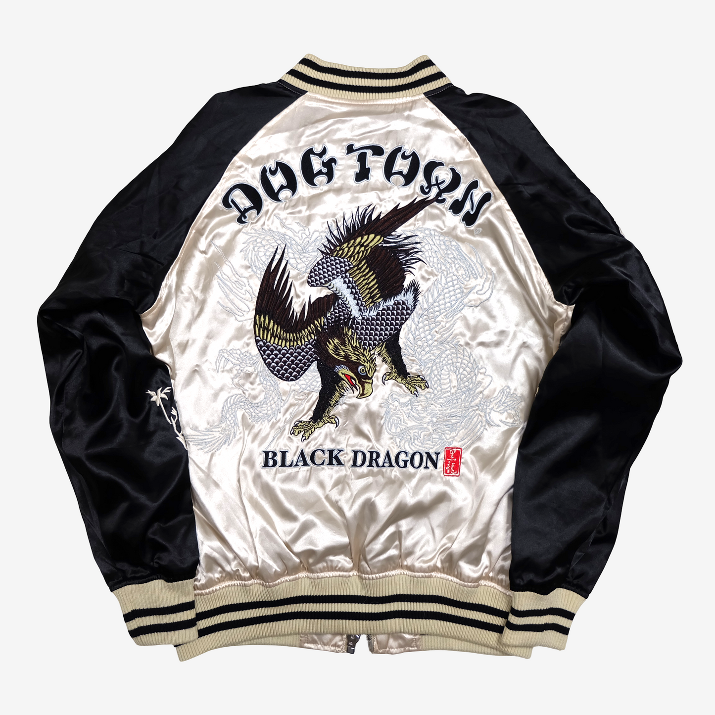 Dogtown Black Dragon Sukajan Jacket Size L | Japanese Embroidered Dragon Souvenir Bomber