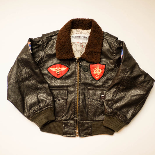 HOUSTON Kids Leather Flight Jacket Size M (3–4 Years) | Miniature Military Bomber Jacket