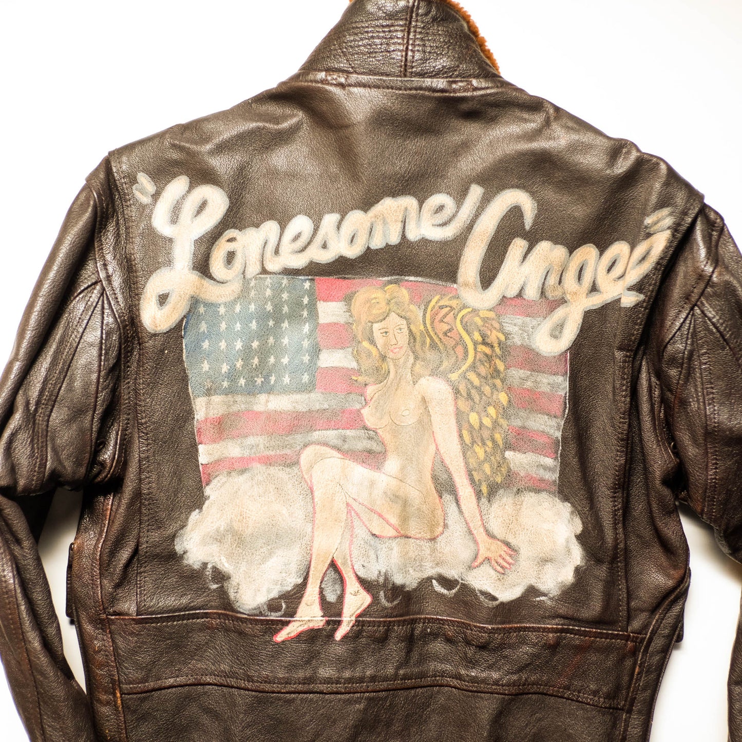 Vintage AVIREX Lonesome Angel Nose Art Leather Flight Jacket | U.S. Navy G-1 Style Bomber Jacket