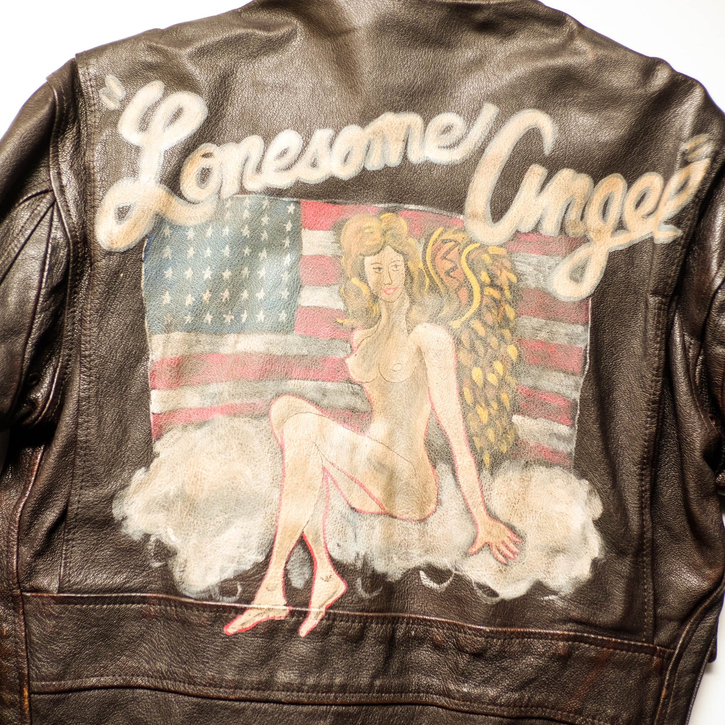 Vintage AVIREX Lonesome Angel Nose Art Leather Flight Jacket | U.S. Navy G-1 Style Bomber Jacket
