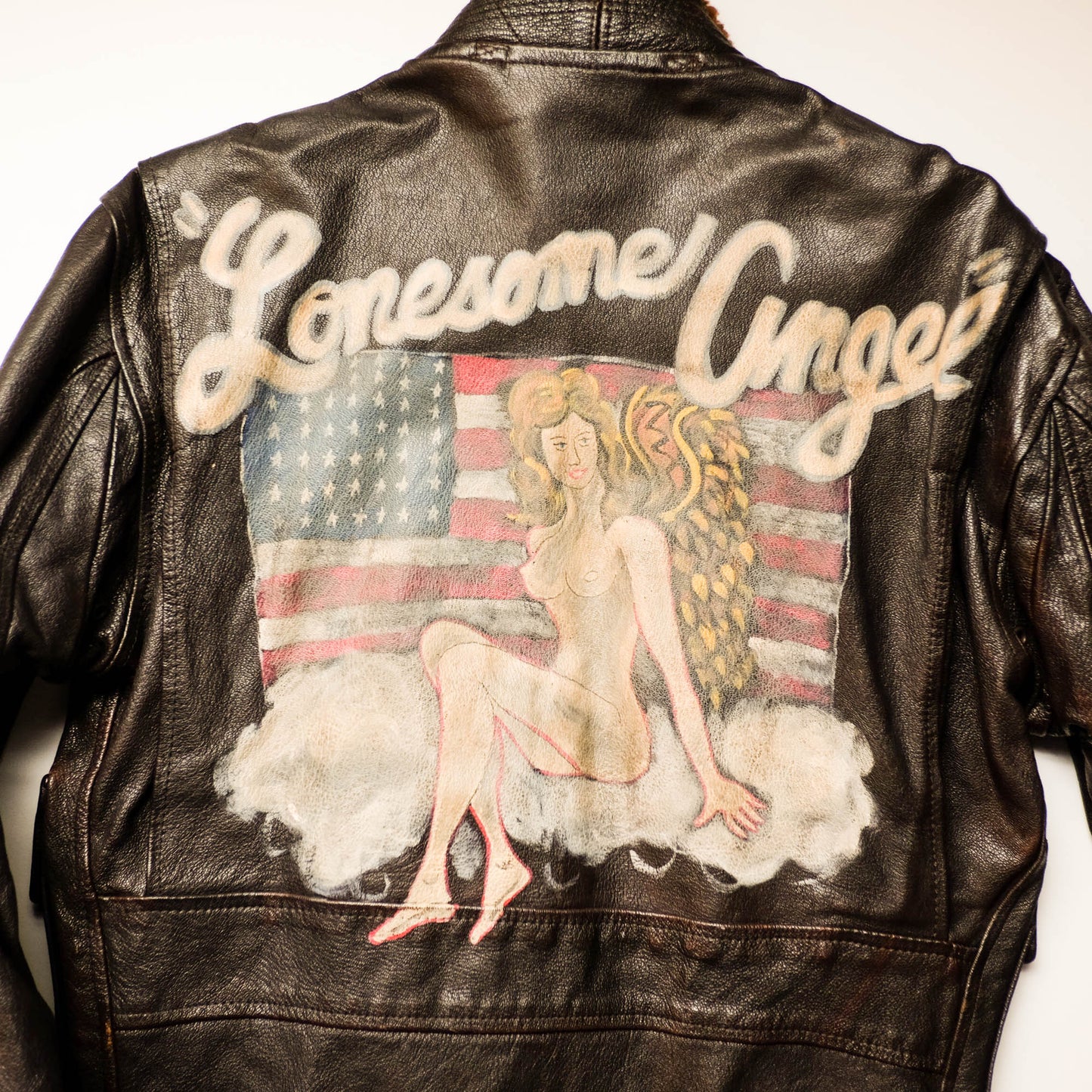 Vintage AVIREX Lonesome Angel Nose Art Leather Flight Jacket | U.S. Navy G-1 Style Bomber Jacket
