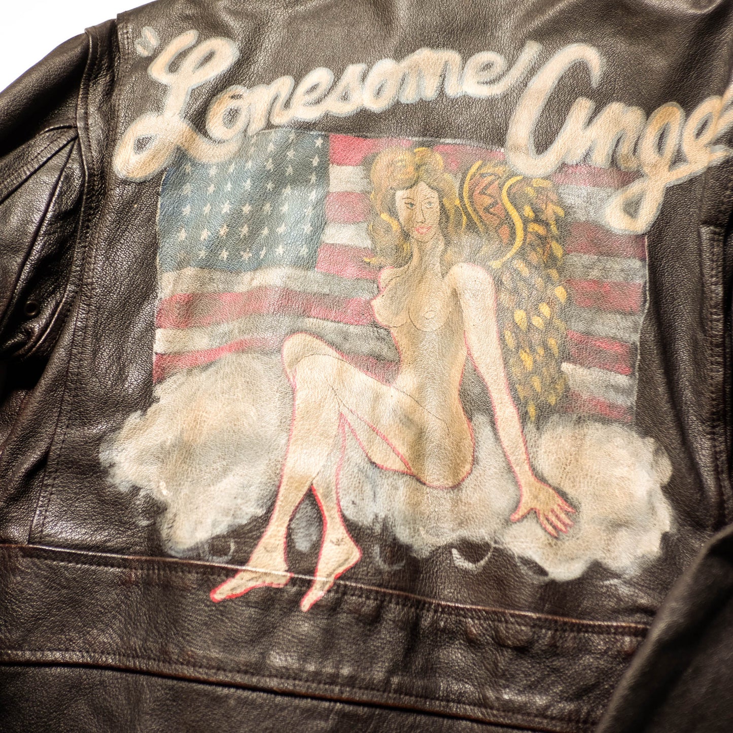 Vintage AVIREX Lonesome Angel Nose Art Leather Flight Jacket | U.S. Navy G-1 Style Bomber Jacket