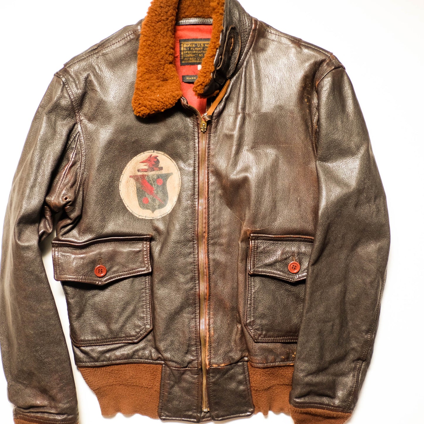 Vintage AVIREX Lonesome Angel Nose Art Leather Flight Jacket | U.S. Navy G-1 Style Bomber Jacket