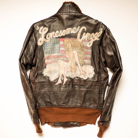 Vintage AVIREX Lonesome Angel Nose Art Leather Flight Jacket | U.S. Navy G-1 Style Bomber Jacket