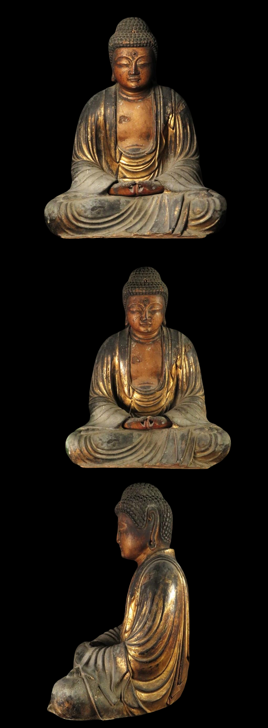 Early Edo Giltwood Seated Amida Nyorai (Amitabha) — Gyokugan Inlaid Eyes, 28cm Japanese Buddhist Sculpture