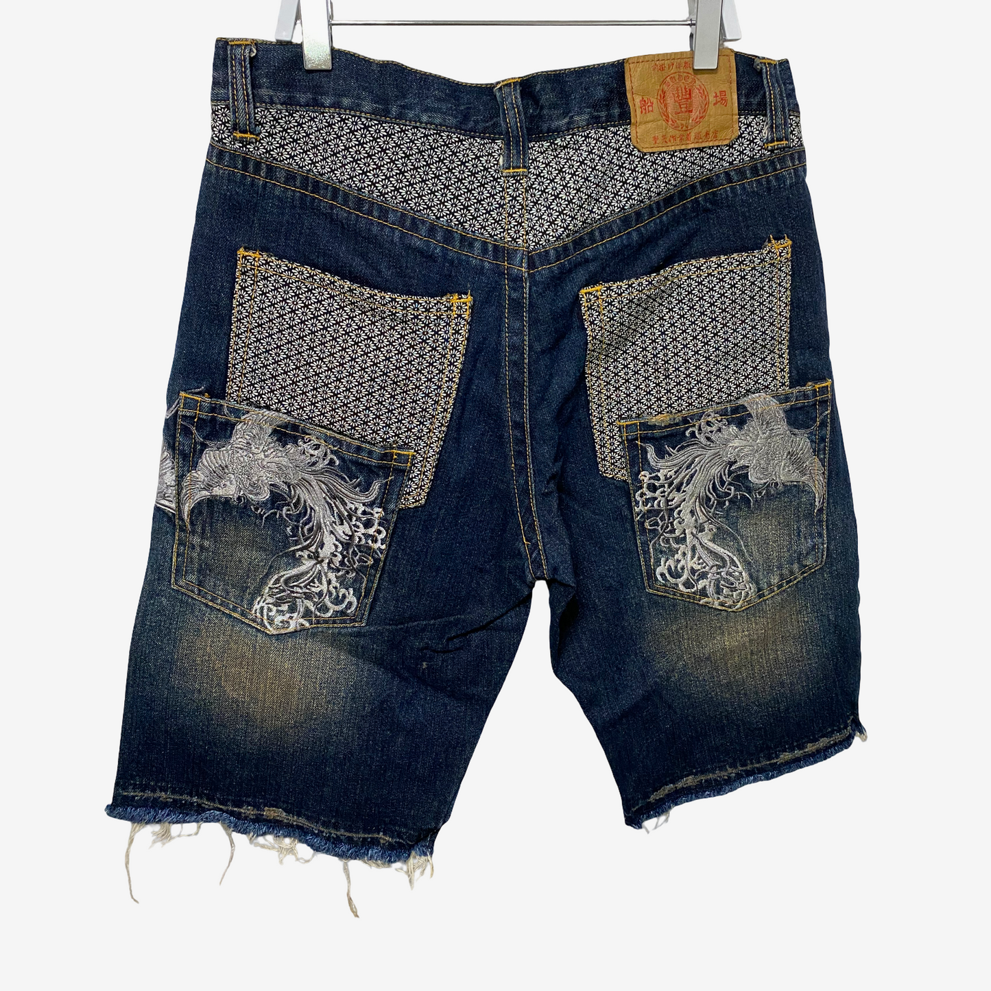 Vintage TOYO ENTERPRISE Japanese Embroidered Phoenix Denim Shorts | Made in Japan | Wagara Sashiko Selvedge Style | Amekaji Streetwear