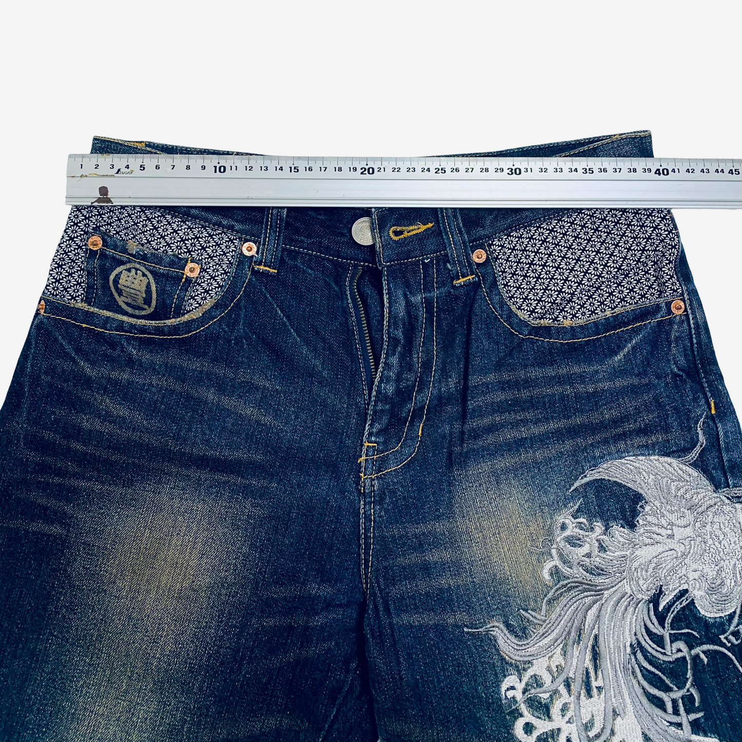Vintage TOYO ENTERPRISE Japanese Embroidered Phoenix Denim Shorts | Made in Japan | Wagara Sashiko Selvedge Style | Amekaji Streetwear