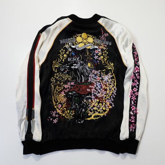 Miyabi Musubi × ZENBU Reversible Sukajan Maeda Keiji Matsukaze Samurai Horse Skull Sakura Embroidered Jacket