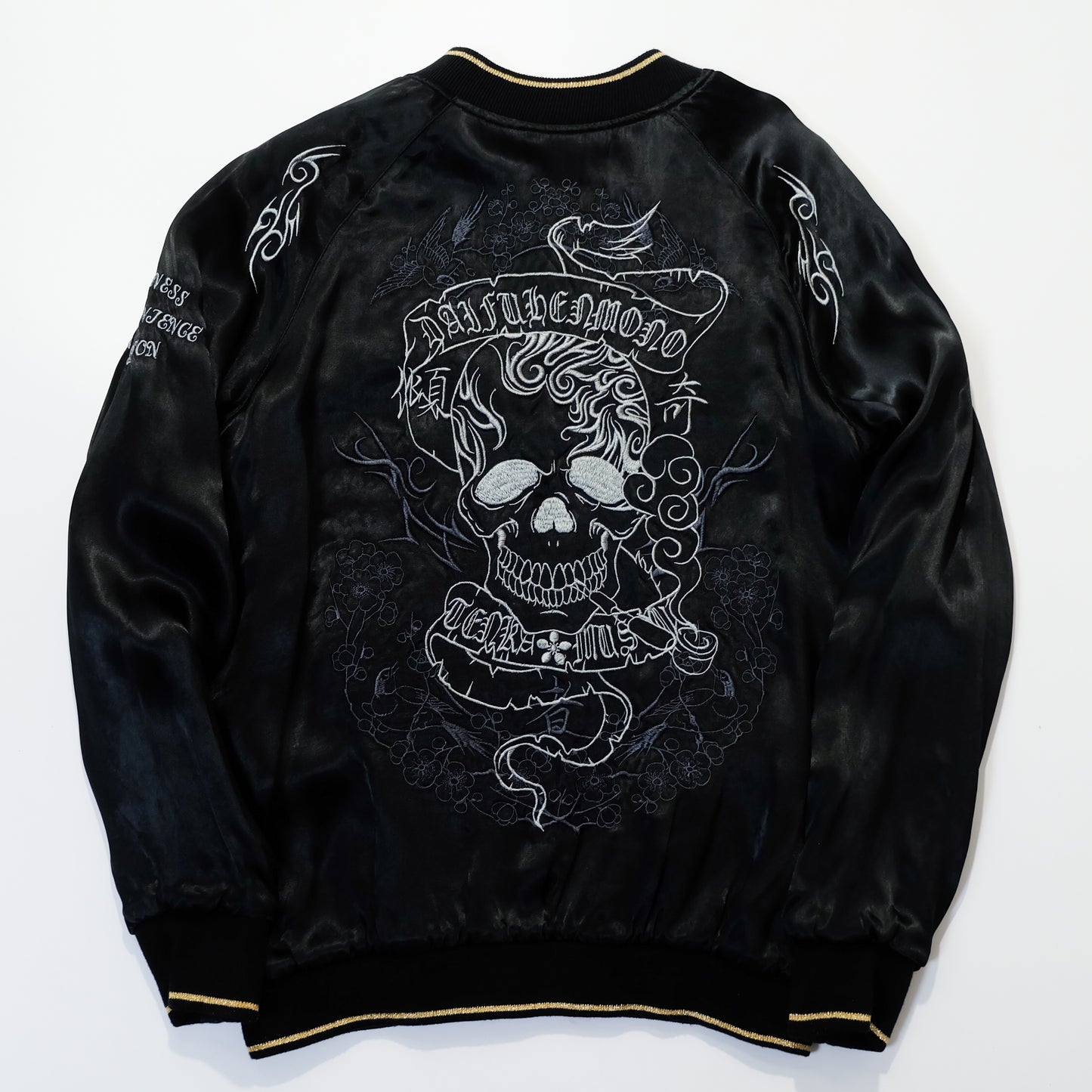 Miyabi Musubi × ZENBU Reversible Sukajan Maeda Keiji Matsukaze Samurai Horse Skull Sakura Embroidered Jacket