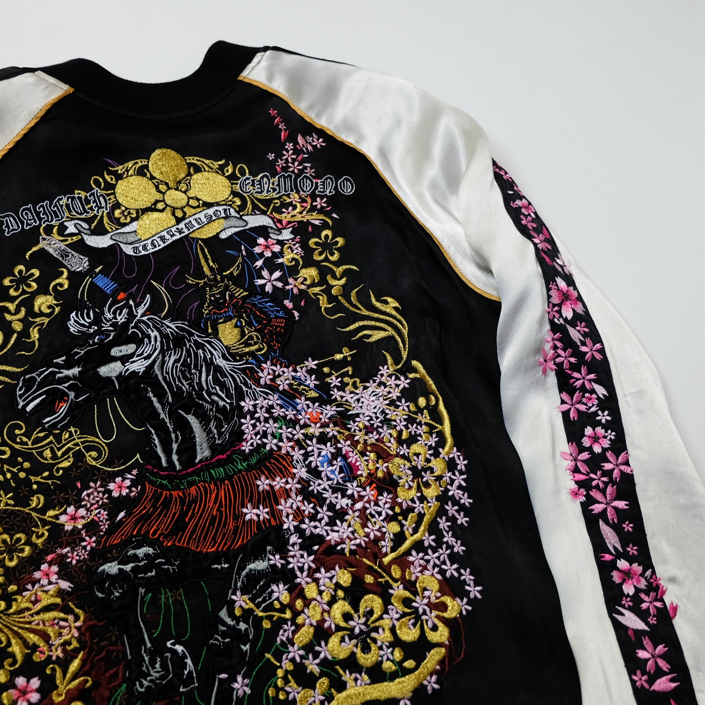 Miyabi Musubi × ZENBU Reversible Sukajan Maeda Keiji Matsukaze Samurai Horse Skull Sakura Embroidered Jacket