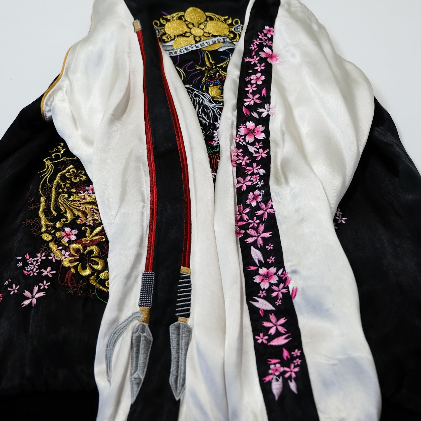 Miyabi Musubi × ZENBU Reversible Sukajan Maeda Keiji Matsukaze Samurai Horse Skull Sakura Embroidered Jacket