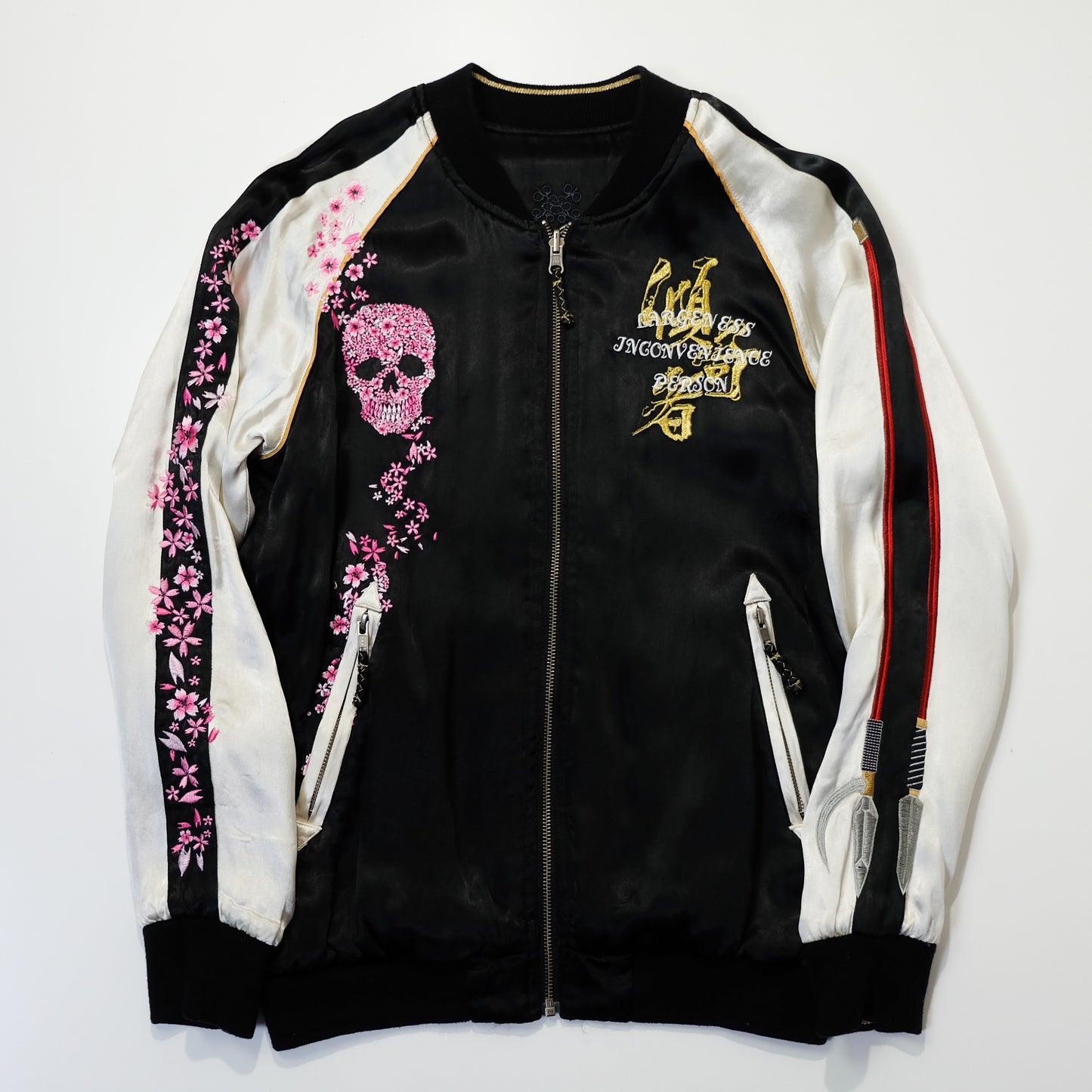 Miyabi Musubi × ZENBU Reversible Sukajan Maeda Keiji Matsukaze Samurai Horse Skull Sakura Embroidered Jacket