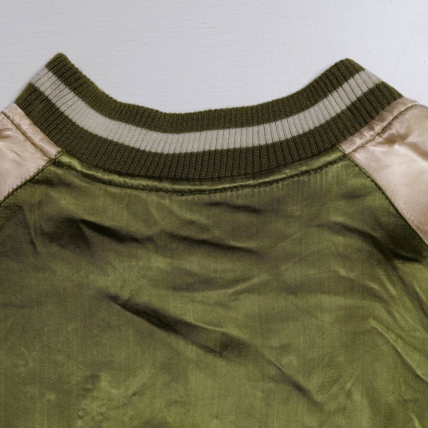 Vintage 1990s Pin-Ball Reversible Sukajan Eagle Jacket Medium Olive Green Japanese Souvenir Satin Bomber
