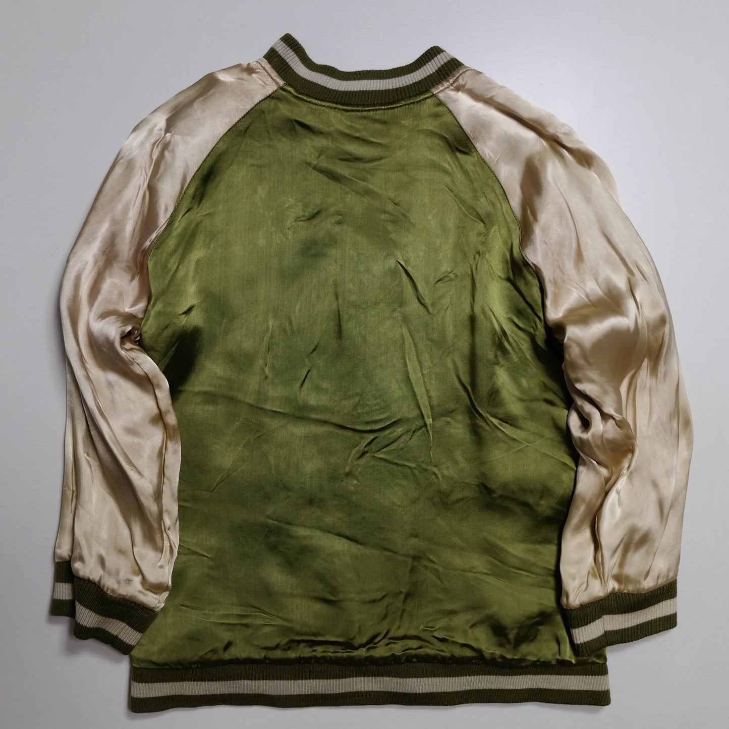 Vintage 1990s Pin-Ball Reversible Sukajan Eagle Jacket Medium Olive Green Japanese Souvenir Satin Bomber