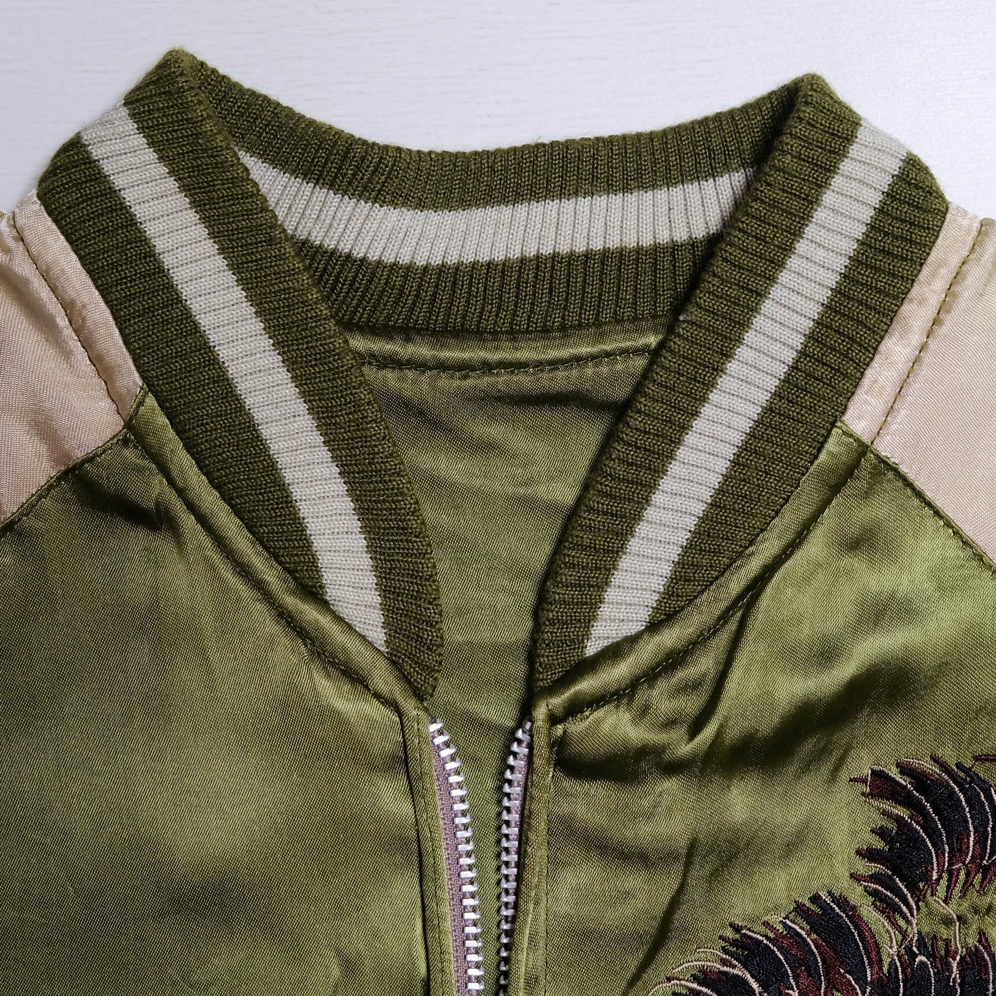 Vintage 1990s Pin-Ball Reversible Sukajan Eagle Jacket Medium Olive Green Japanese Souvenir Satin Bomber