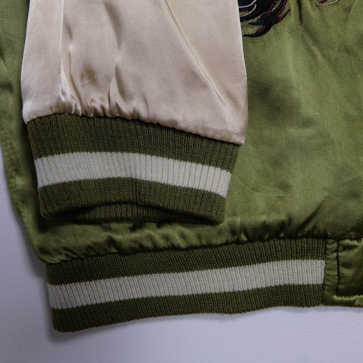 Vintage 1990s Pin-Ball Reversible Sukajan Eagle Jacket Medium Olive Green Japanese Souvenir Satin Bomber