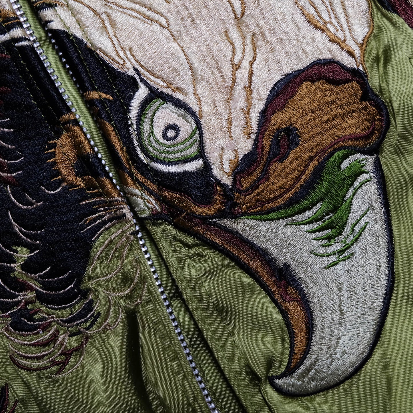 Vintage 1990s Pin-Ball Reversible Sukajan Eagle Jacket Medium Olive Green Japanese Souvenir Satin Bomber