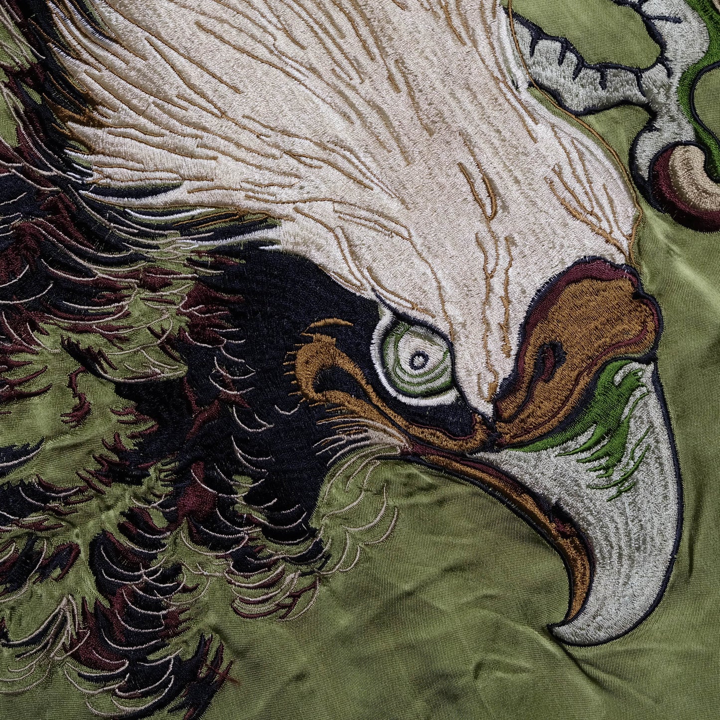 Vintage 1990s Pin-Ball Reversible Sukajan Eagle Jacket Medium Olive Green Japanese Souvenir Satin Bomber
