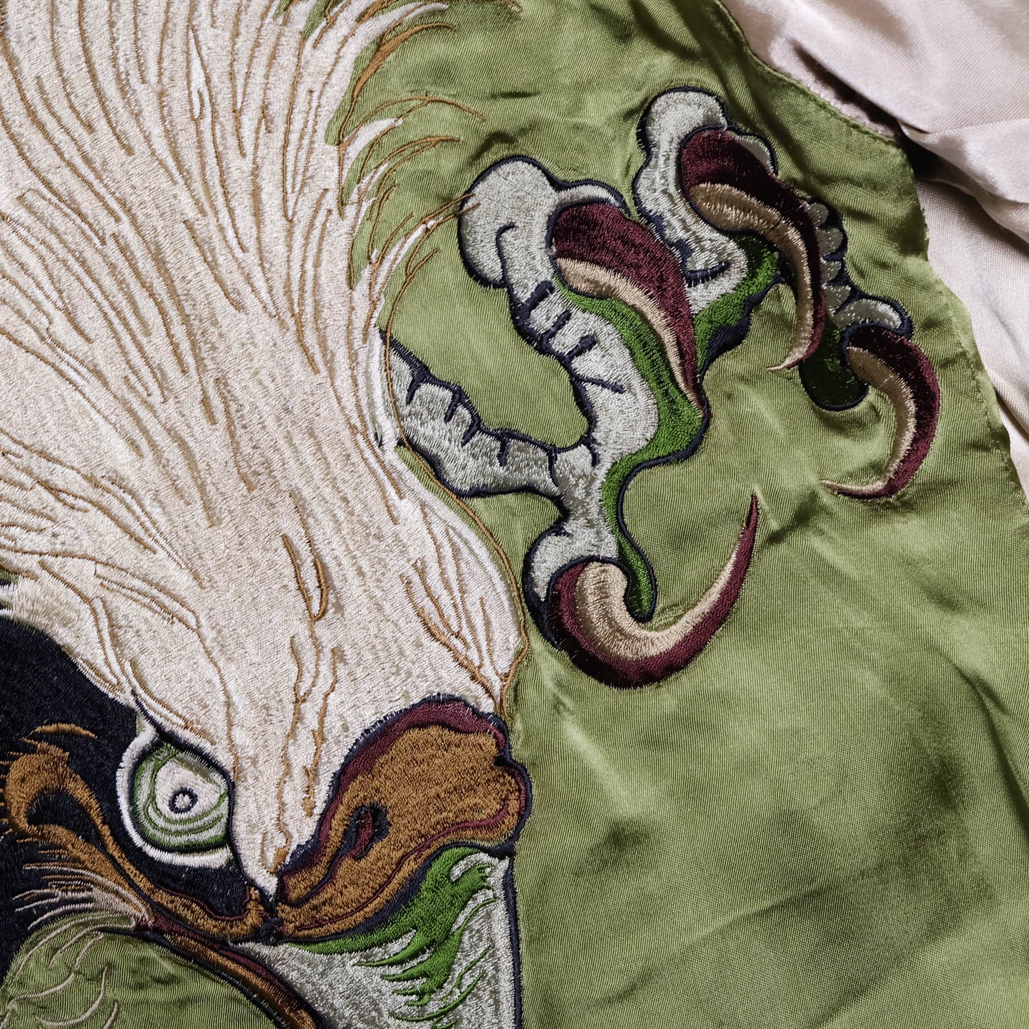 Vintage 1990s Pin-Ball Reversible Sukajan Eagle Jacket Medium Olive Green Japanese Souvenir Satin Bomber