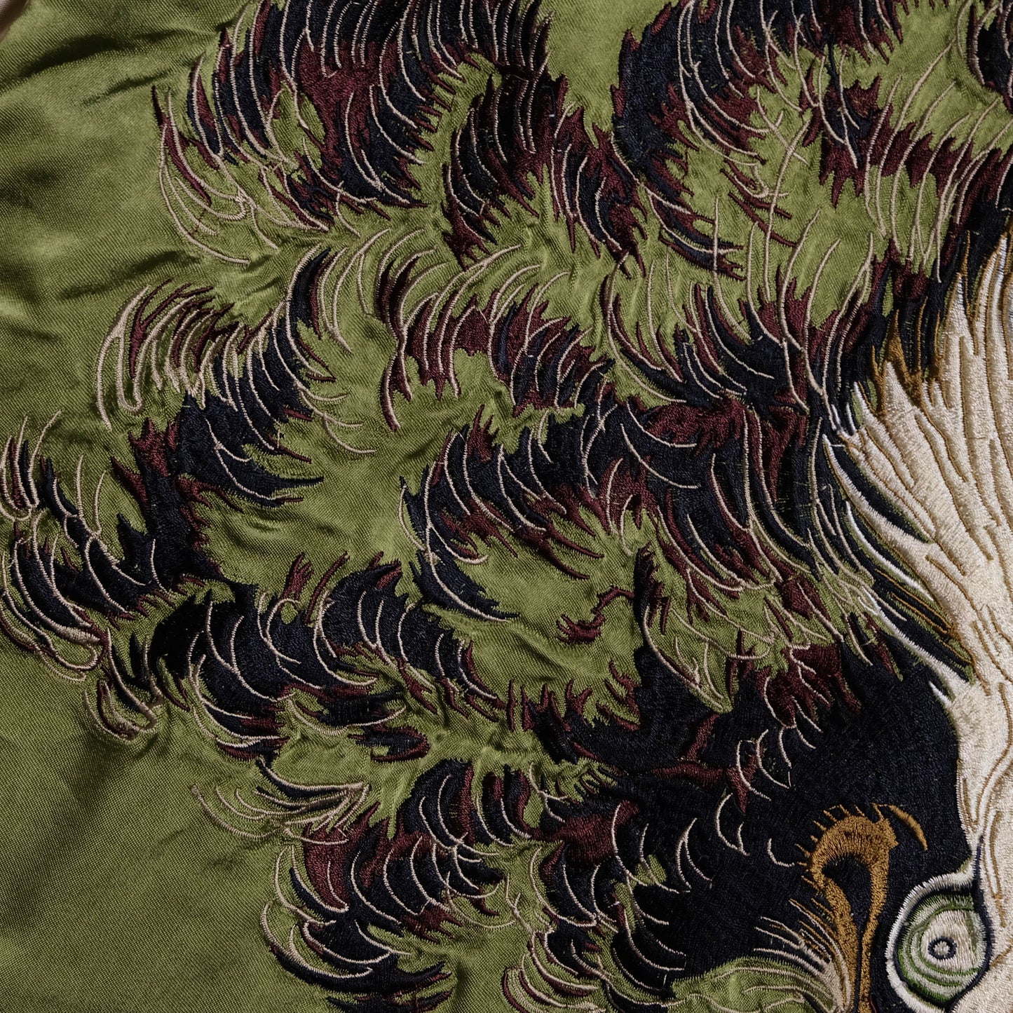 Vintage 1990s Pin-Ball Reversible Sukajan Eagle Jacket Medium Olive Green Japanese Souvenir Satin Bomber