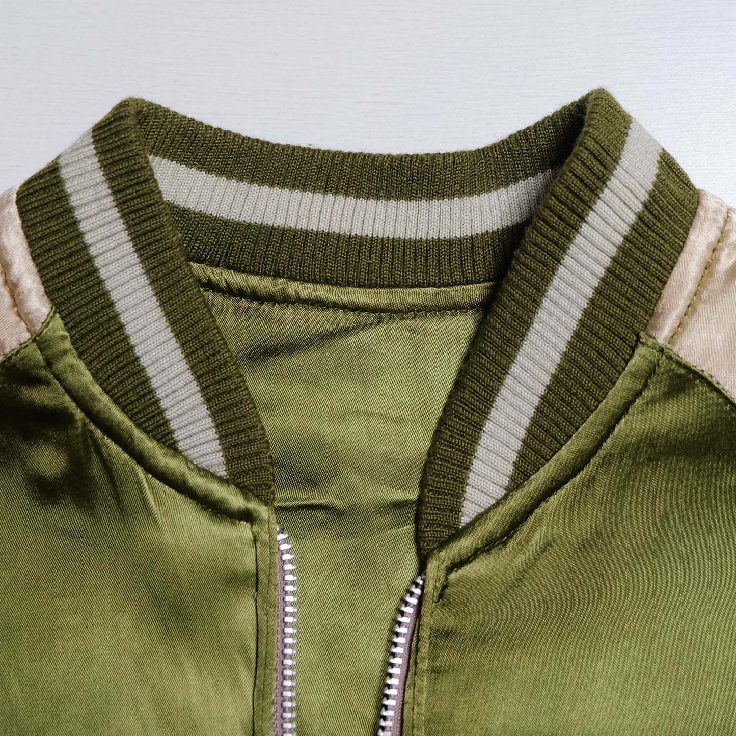 Vintage 1990s Pin-Ball Reversible Sukajan Eagle Jacket Medium Olive Green Japanese Souvenir Satin Bomber