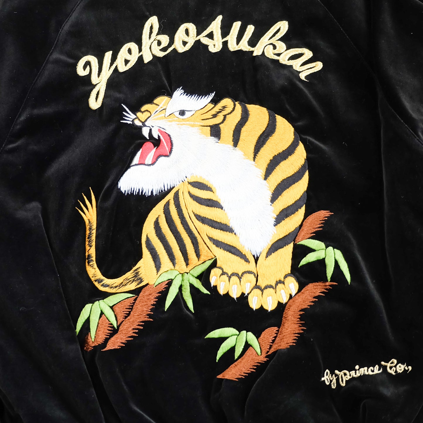 Prince Shokai Vintage Japanese Street Wear Fashion YOKOSUKA JUMPER Black Velvet Tiger Sukajan Bomber Yakuza Gangsta Y2K Souvenir Tour Jacket