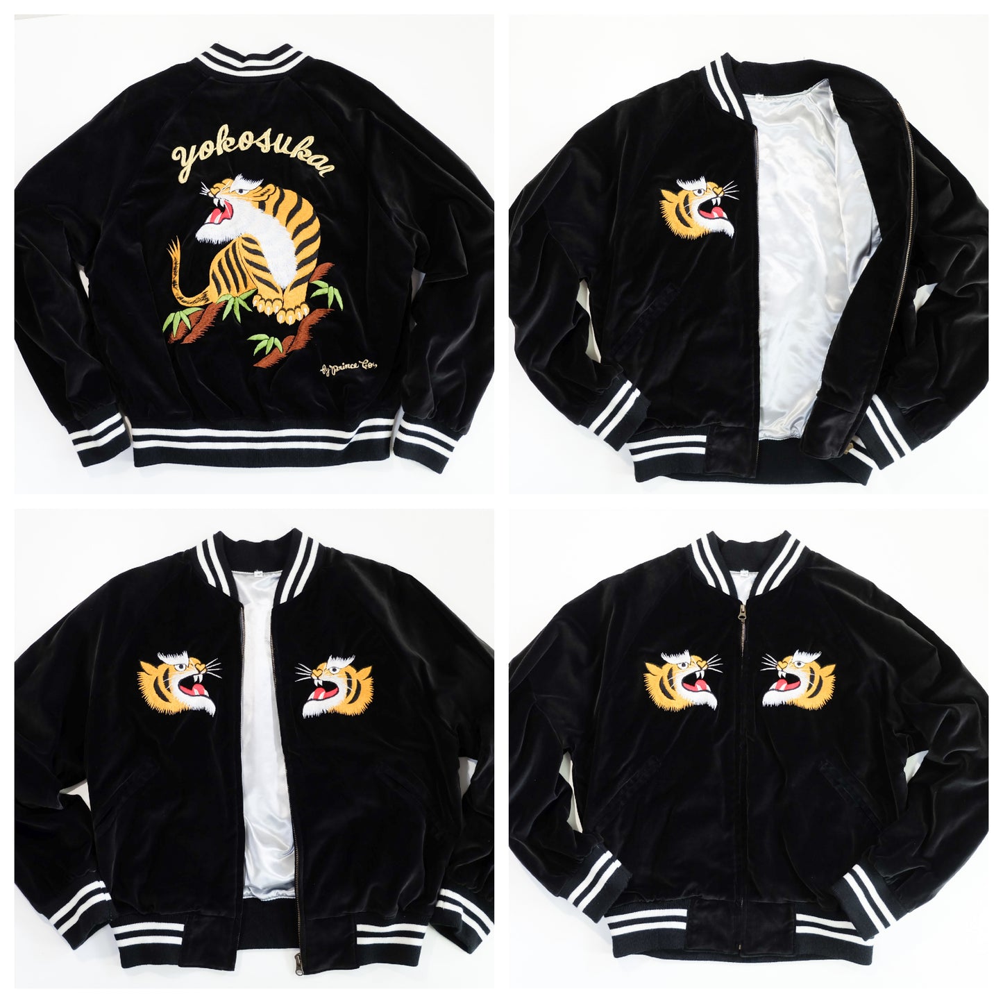 Prince Shokai Vintage Japanese Street Wear Fashion YOKOSUKA JUMPER Black Velvet Tiger Sukajan Bomber Yakuza Gangsta Y2K Souvenir Tour Jacket