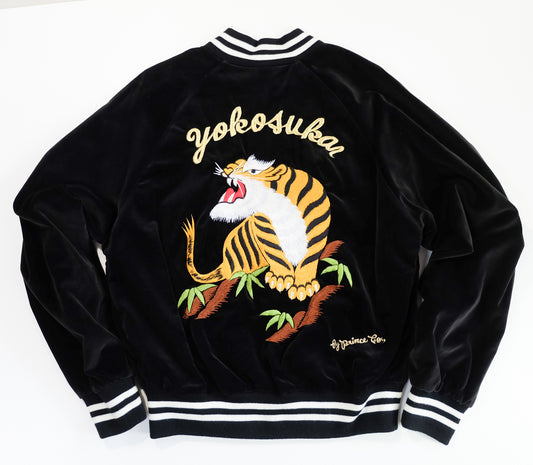 Prince Shokai Vintage Japanese Street Wear Fashion YOKOSUKA JUMPER Black Velvet Tiger Sukajan Bomber Yakuza Gangsta Y2K Souvenir Tour Jacket