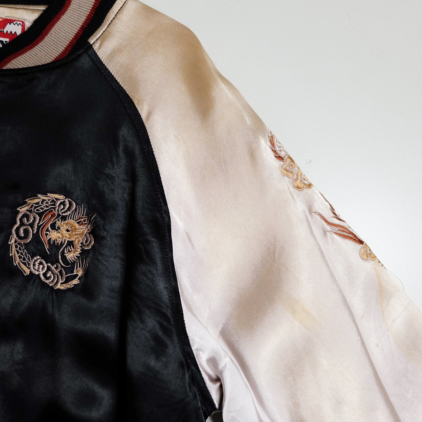 HOUSTON Japan U.S. Paratroopers 188 PIR 11th Airborne Sendai Dragon Sukajan Souvenir Jacket | Black Ivory Satin | Size M