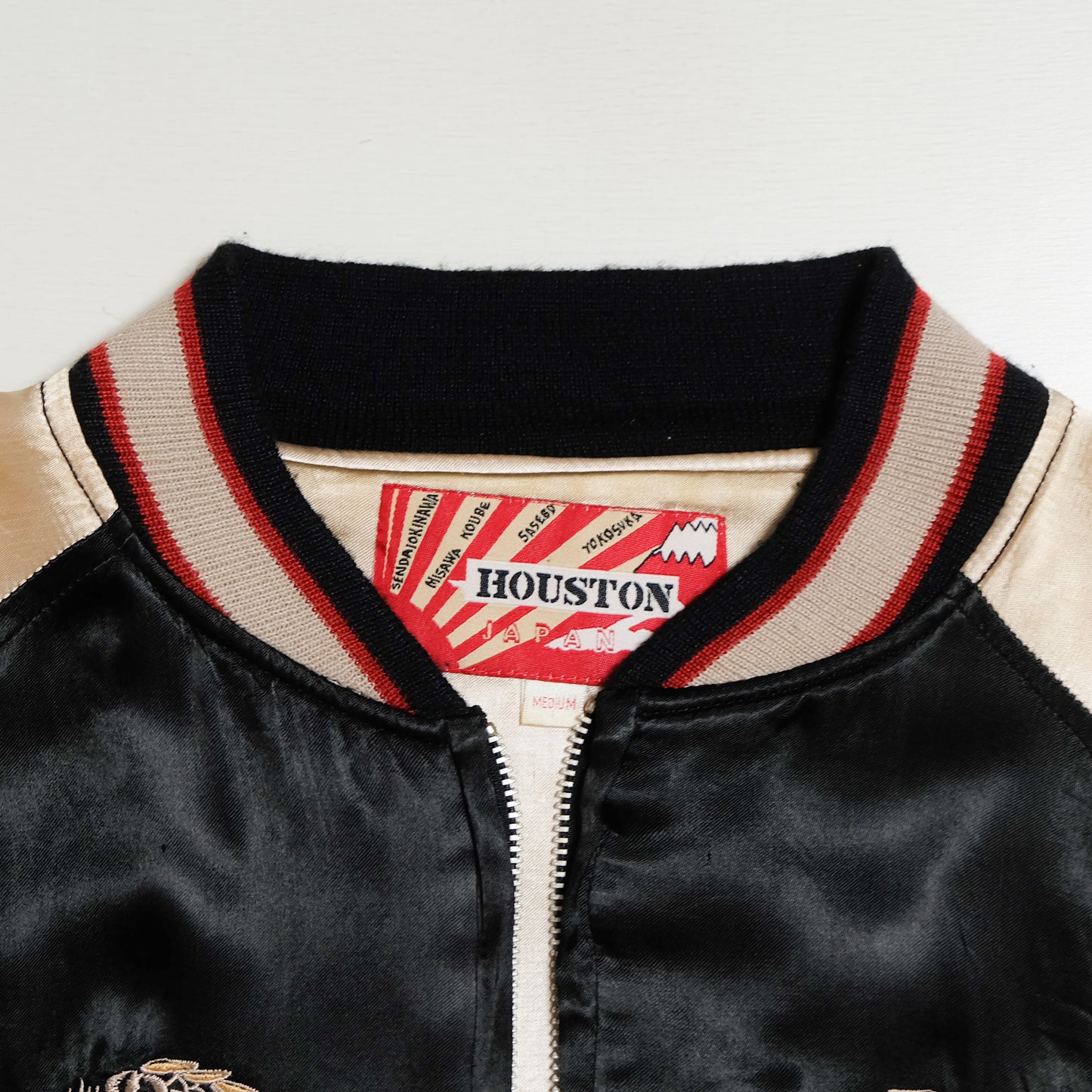 HOUSTON Japan U.S. Paratroopers 188 PIR 11th Airborne Sendai Dragon Sukajan Souvenir Jacket | Black Ivory Satin | Size M