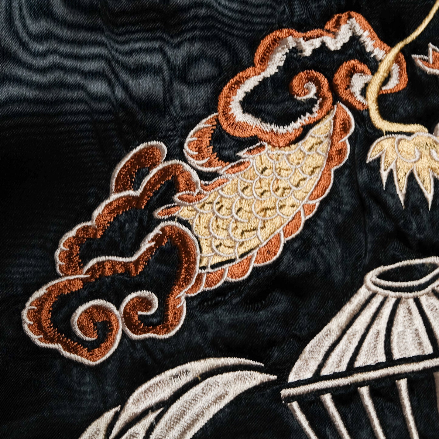HOUSTON Japan U.S. Paratroopers 188 PIR 11th Airborne Sendai Dragon Sukajan Souvenir Jacket | Black Ivory Satin | Size M