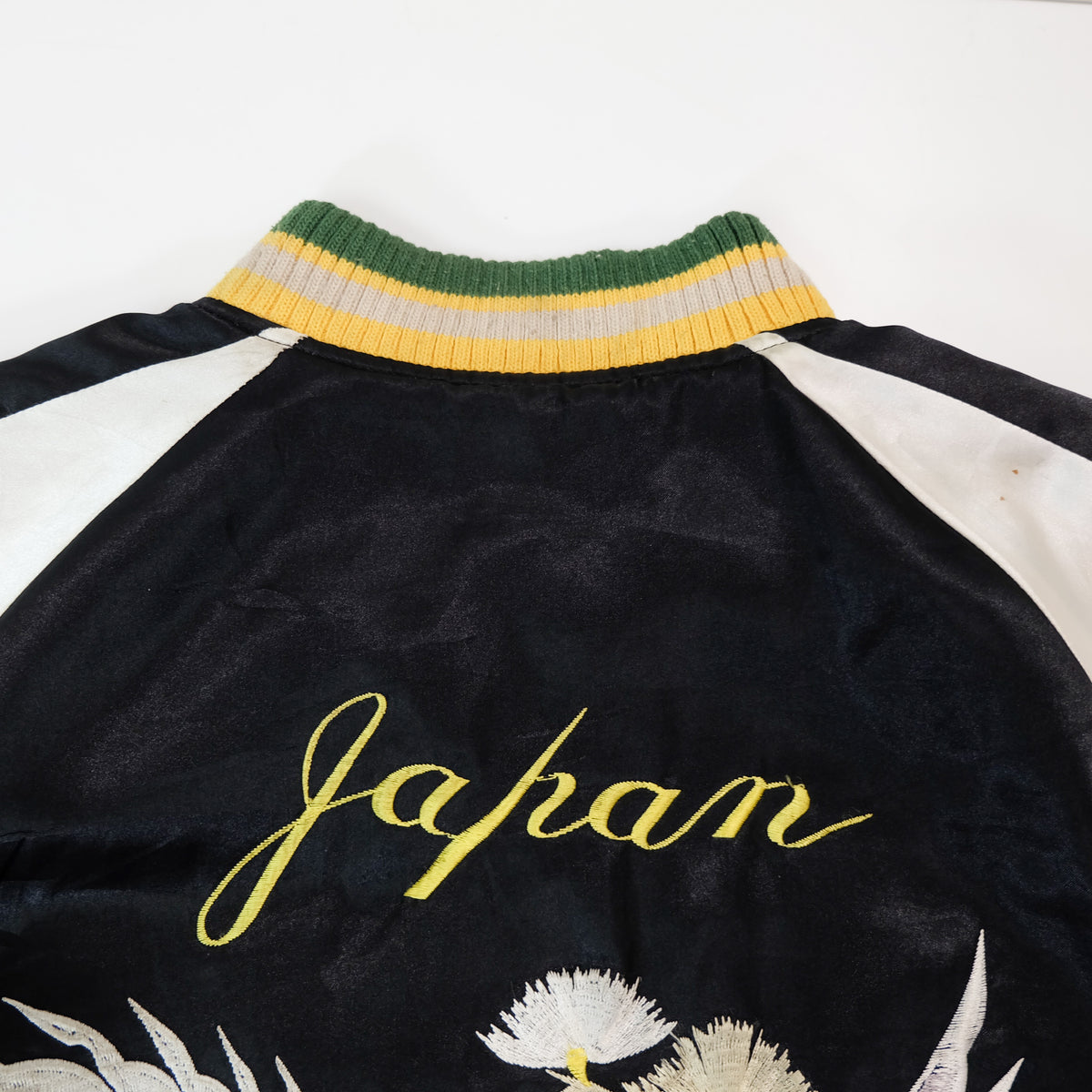 Chaqueta Sukajan reversible vintage, águila de Japón y pino matsu con bordados de dragón y tigre, negro / esmeralda, talla L