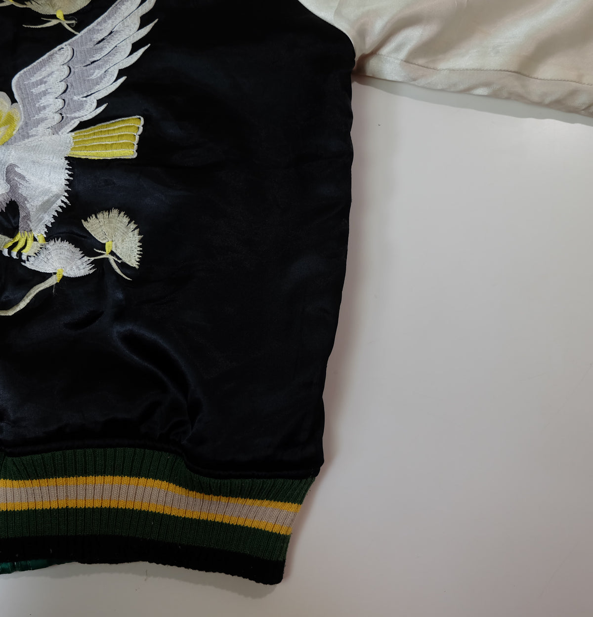 Chaqueta Sukajan reversible vintage, águila de Japón y pino matsu con bordados de dragón y tigre, negro / esmeralda, talla L