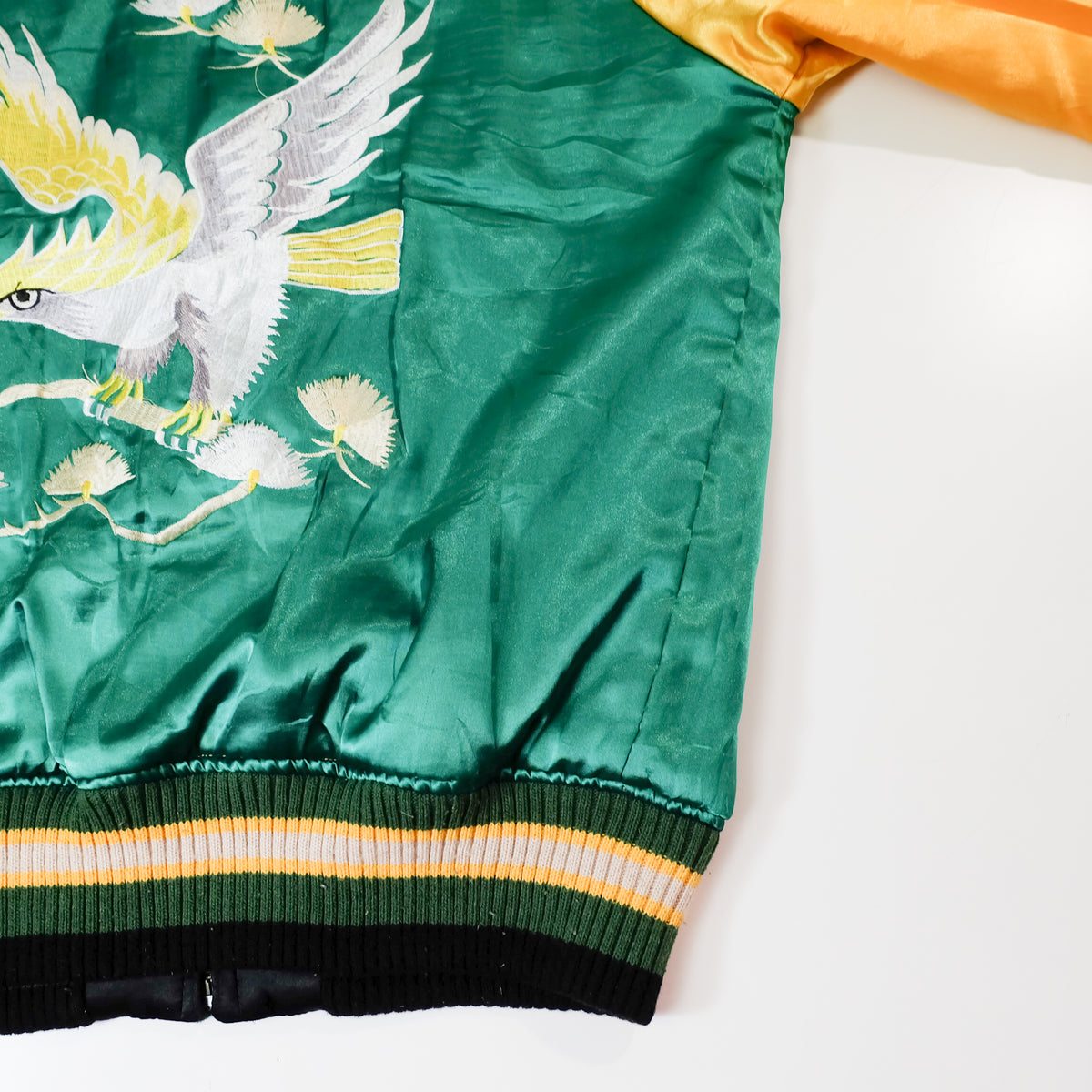 Chaqueta Sukajan reversible vintage, águila de Japón y pino matsu con bordados de dragón y tigre, negro / esmeralda, talla L