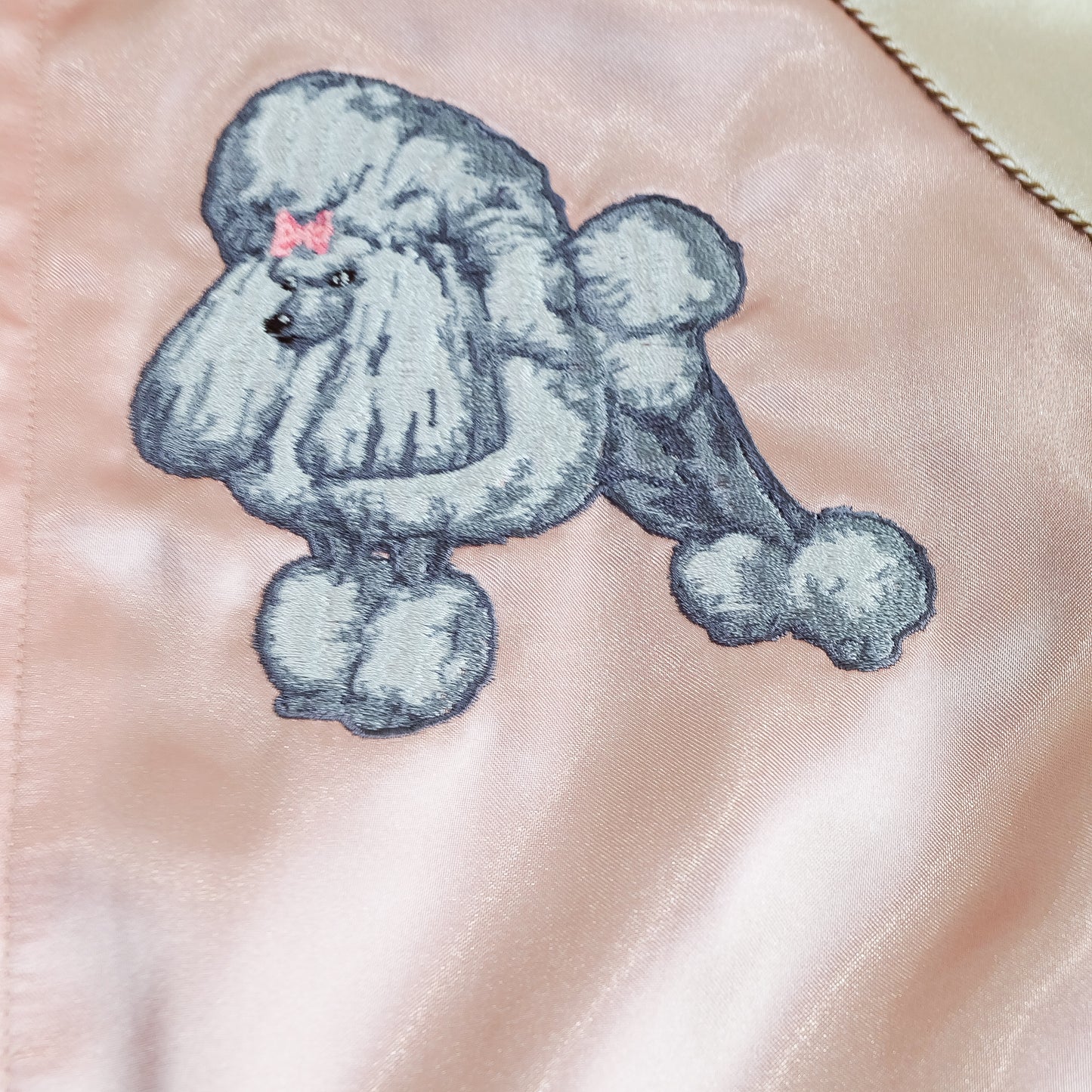 KAWAII Chic Cute Vintage Sukajan Souvenir Jacket France Moulin Rouge Poodle Embroidery Pink Satin Reversible Bomber Japan Souvenir Style S