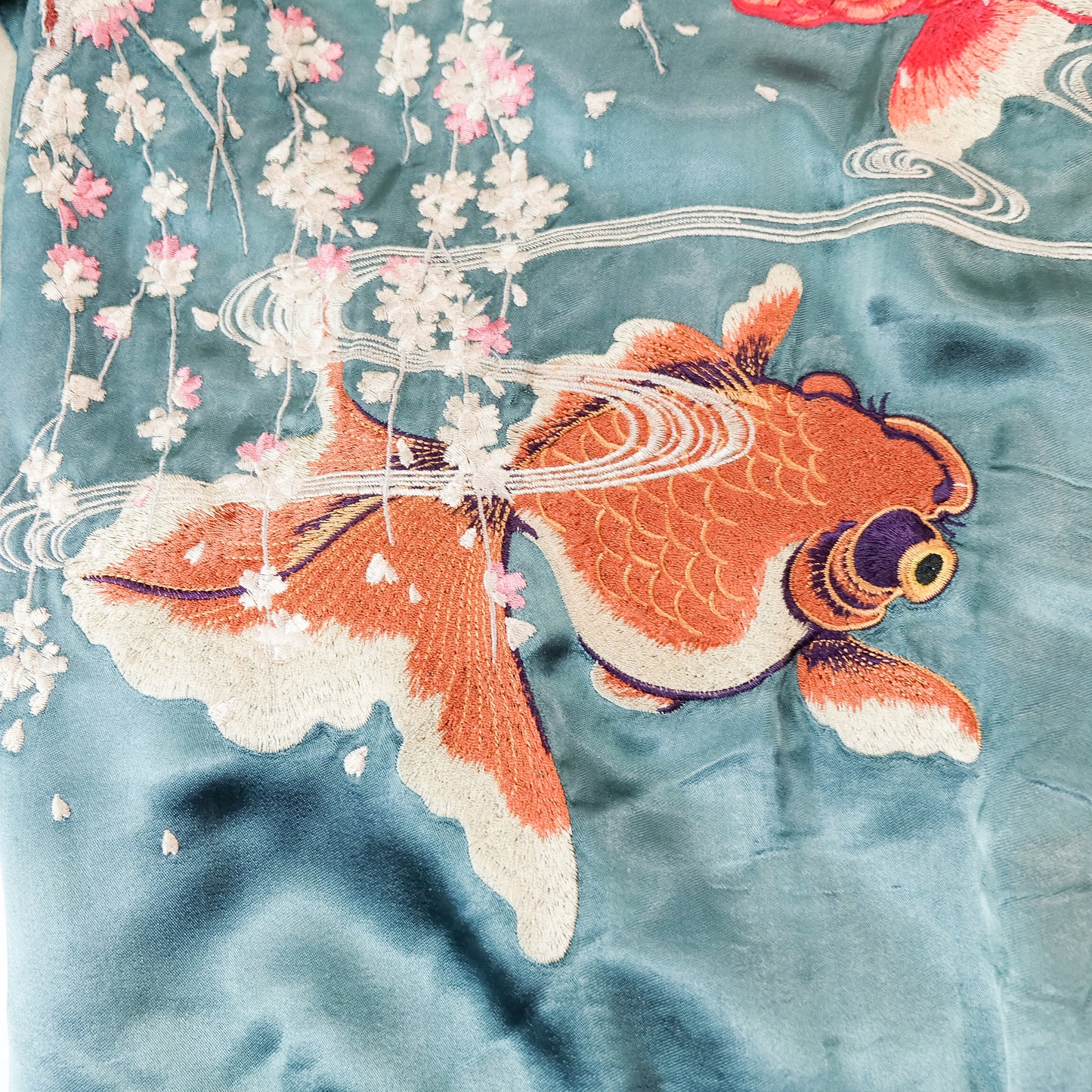 Cute Chic Japanese Japan Kingyo Gold Fish Sakura Cherry Blossoms Flowers Tattoo Art Design Embroidered Embroidery Reversible Sukajan Souvenir Sukajum Skajum Tattoo Art Design Yokosuka Jumper Bomber Jacket ( Size : L )