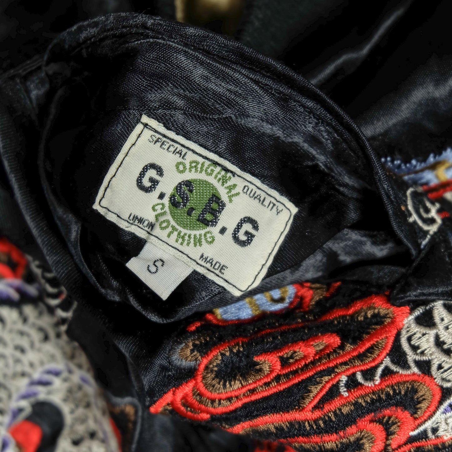 GASBAG Punk Rock Vintage Japanese Japan Skeleton Fish Dragon Nihongo Green Embroidered Yokosuka Jumper Bomber Sukajan Souvenir Jacket M
