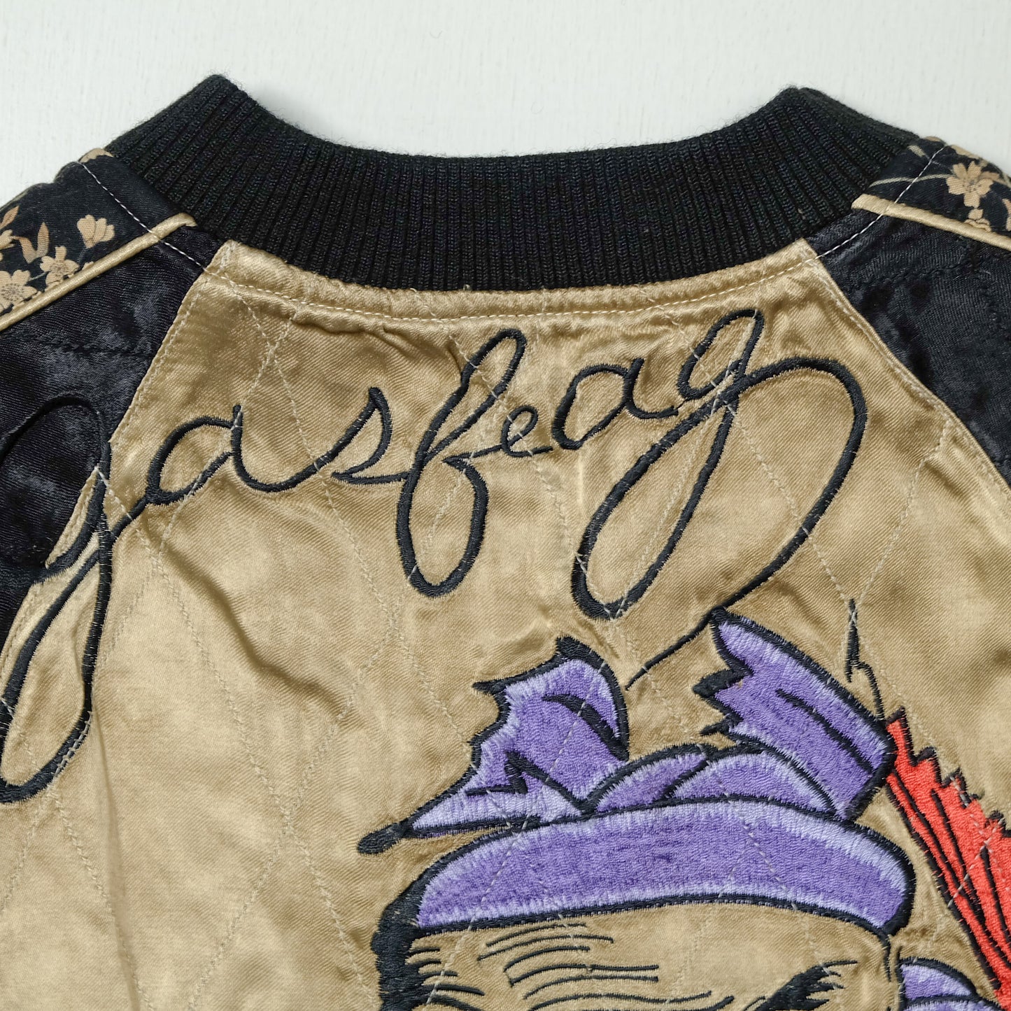 GASBAG Punk Rock Vintage Japanese Japan Skeleton Fish Dragon Nihongo Green Embroidered Yokosuka Jumper Bomber Sukajan Souvenir Jacket M