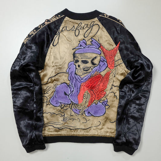 GASBAG Punk Rock Vintage Japanese Japan Skeleton Fish Dragon Nihongo Green Embroidered Yokosuka Jumper Bomber Sukajan Souvenir Jacket M