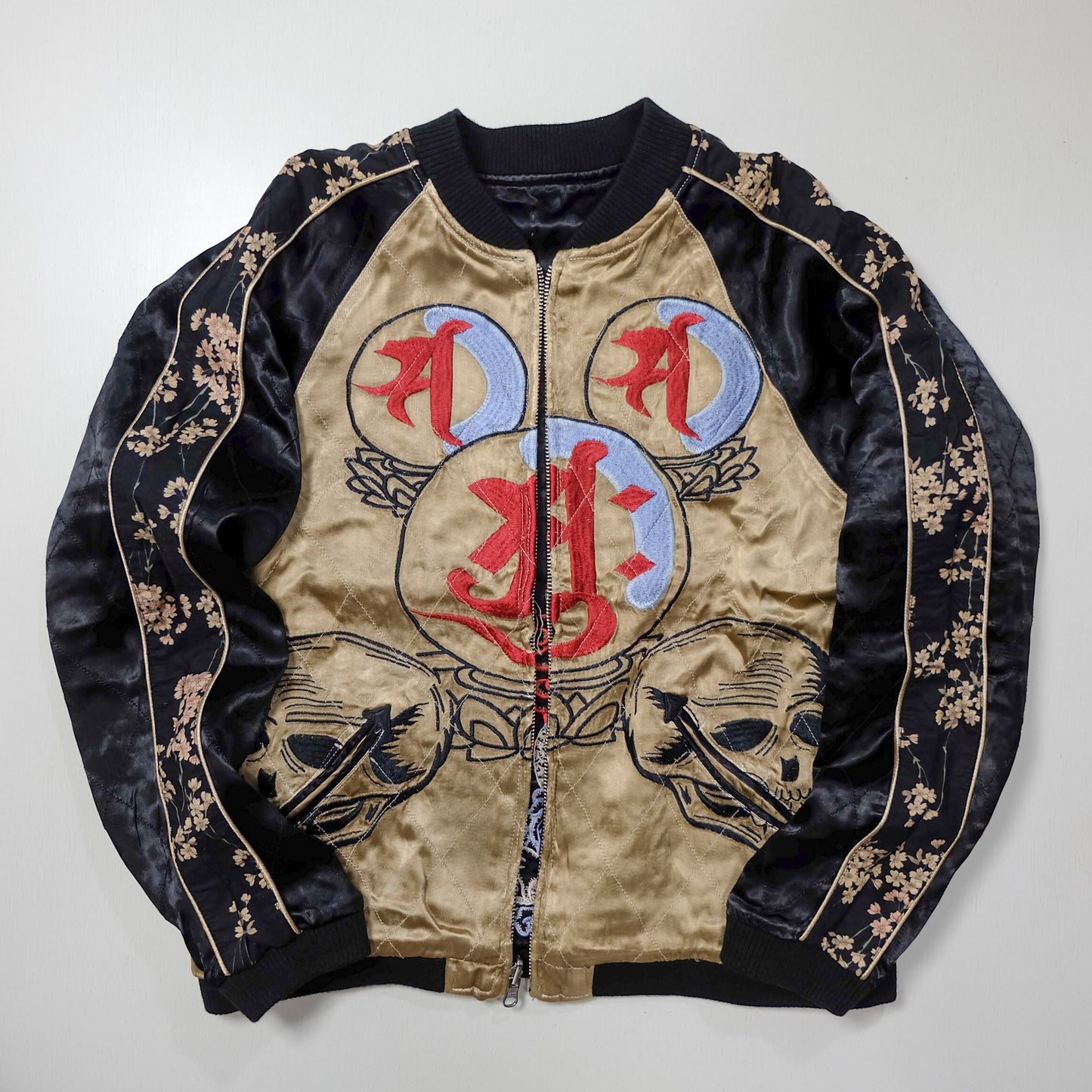 GASBAG Punk Rock Vintage Japanese Japan Skeleton Fish Dragon Nihongo Green Embroidered Yokosuka Jumper Bomber Sukajan Souvenir Jacket M