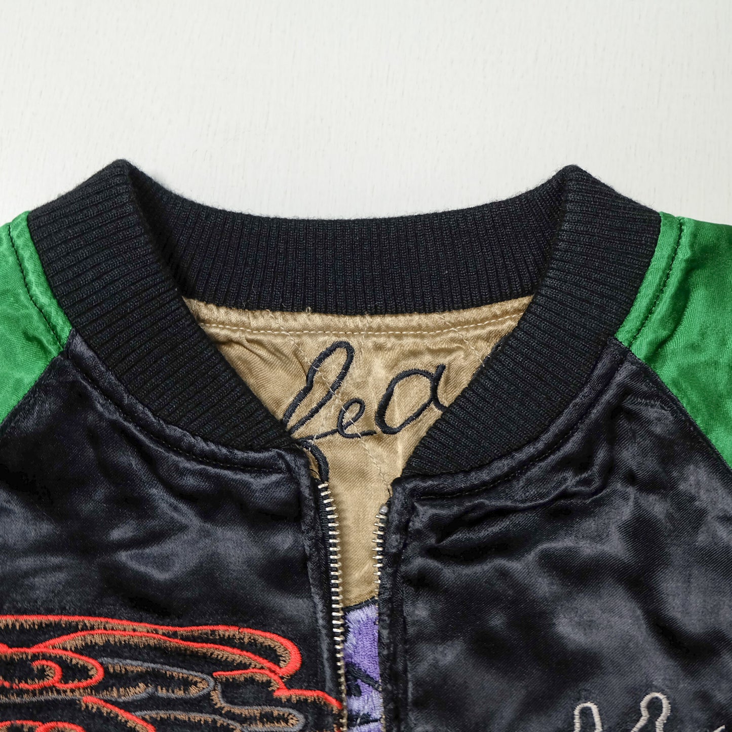 GASBAG Punk Rock Vintage Japanese Japan Skeleton Fish Dragon Nihongo Green Embroidered Yokosuka Jumper Bomber Sukajan Souvenir Jacket M