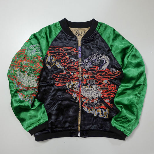 GASBAG Punk Rock Vintage Japanese Japan Skeleton Fish Dragon Nihongo Green Embroidered Yokosuka Jumper Bomber Sukajan Souvenir Jacket M